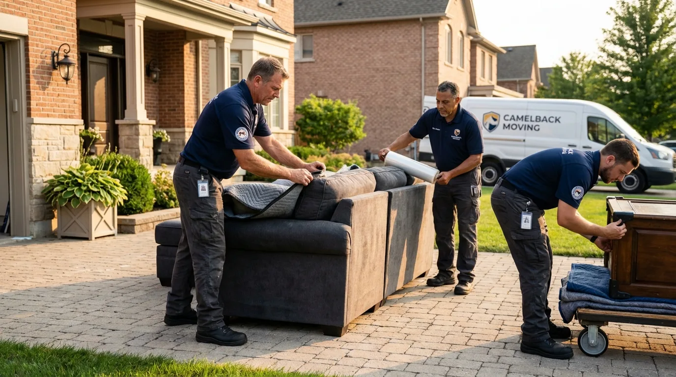Large estate moving crew wrapping furniture in Kansas City, MO