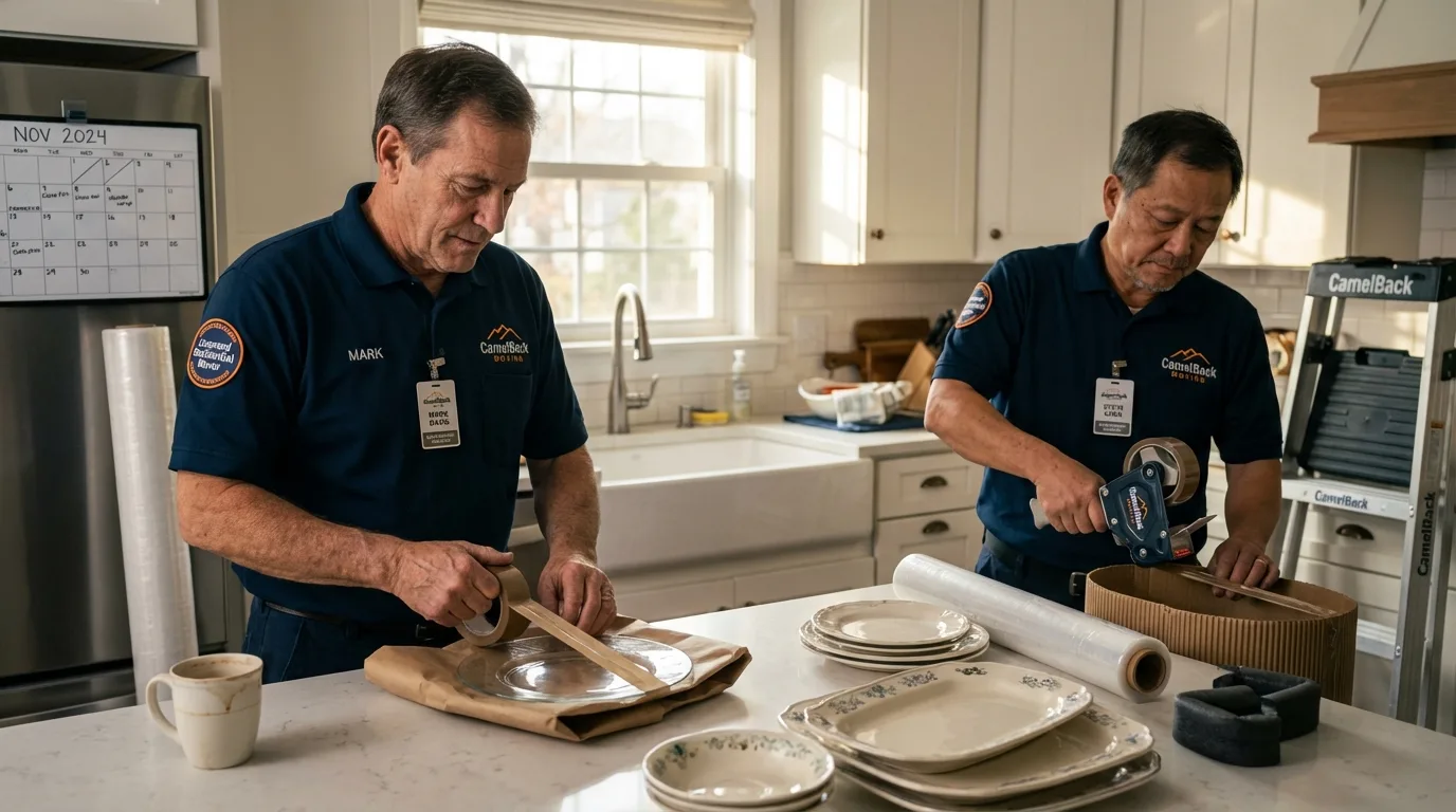 Professional crew packing kitchen dishware in Kansas City, MO